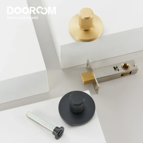 Dooroom Brass Knurled Hidden Door Lock Set Living Room Bathroom Invisible Thumb Turn Matt Black Brushed Brass Open In Emergency - Image 3