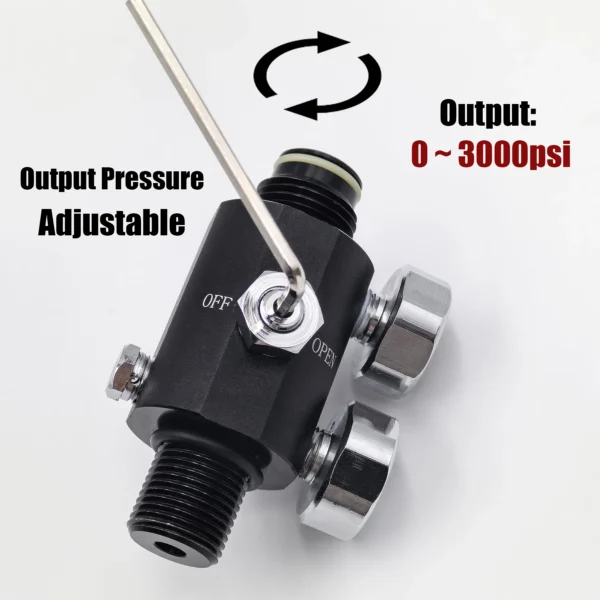 HPA Regulator with Pin Air Valve Regulated Output 0 to 3000psi M18*1.5, 5/8"-18UNF Dual Gauge Adjustable Pneumatic Fill Station - Image 5