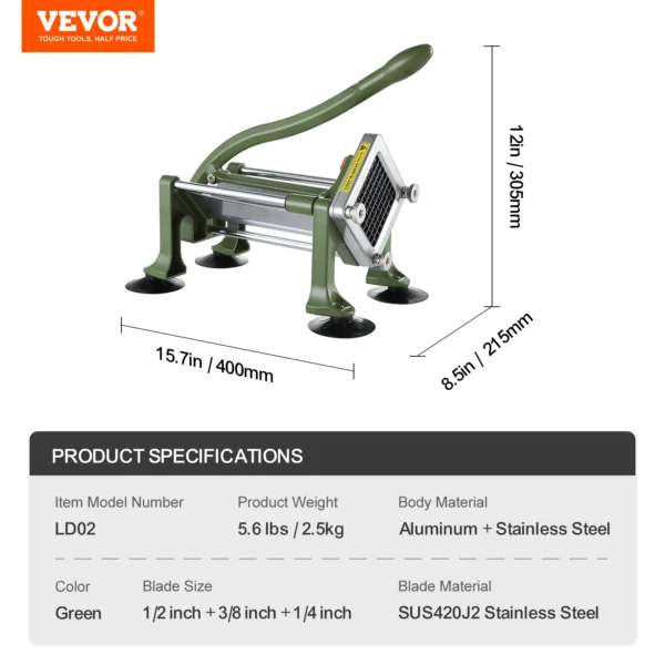 SucceBuy French Fry Cutter Potato Slicer 1/2 3/8 1/4-Inch Stainless Steel Blades for French Fries Cucumber Vegetables Carrot - Image 13
