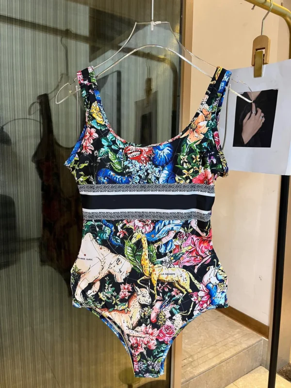 2025 Summer New Women's Retro Pattern Printed Personalized Sexy Open Back one-piece Swimsuit - Image 16