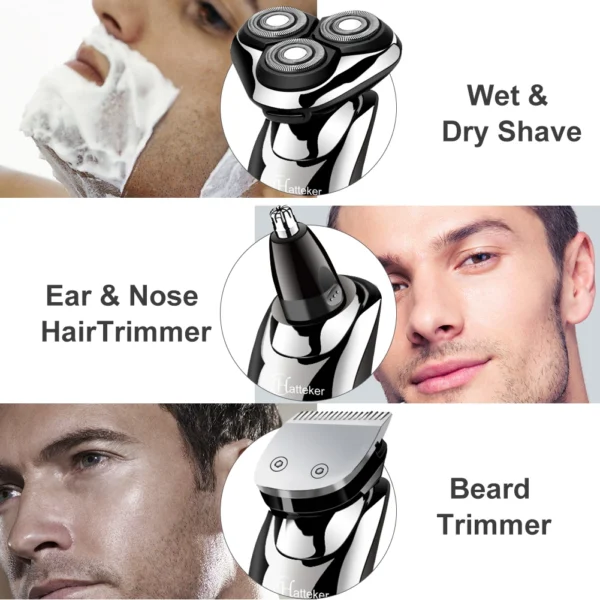 HATTEKER 3in1 Wet Dry Powerful Electric Razor Men Body Beard Hair Trimmer Rechargeable Electric Shaver Face Shaving Machine Kit - Image 4