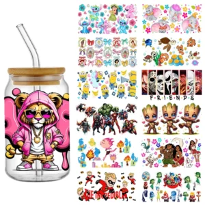 Various Cartoons Decal UV DTF Transfer Sticker Cup Tumbler Wrap for 16oz Libbey Glasses Wraps Bottles DIY Mug Stick