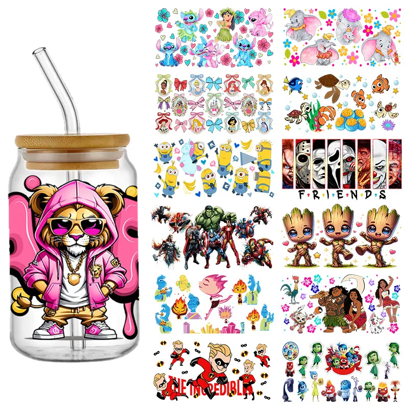 Various Cartoons Decal UV DTF Transfer Sticker Cup Tumbler Wrap for 16oz Libbey Glasses Wraps Bottles DIY Mug Stick