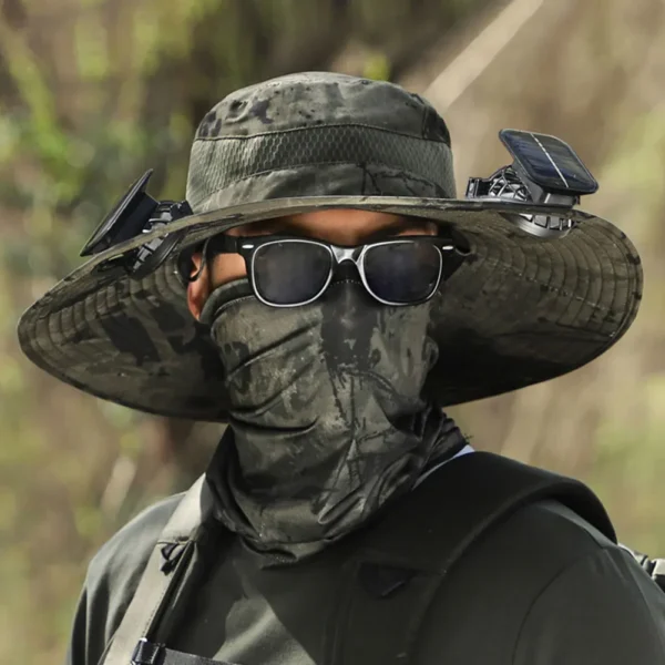 Solar Fan Hat Outdoor Fishing Hat with 2 Solar Fan Wide Brim Bucket Hat Summer Cap for Men Outdoor Camping Fishing Hiking - Image 3