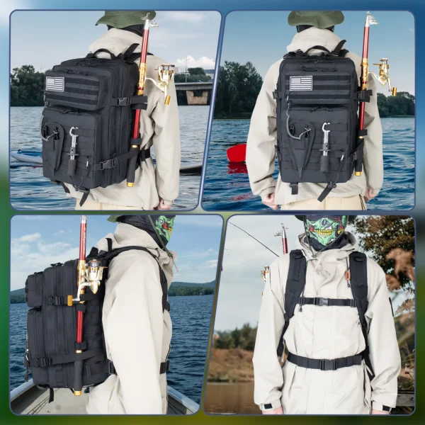 45LTactical Fishing Backpack with Rod Holders - Multifunctional Tackle Bag for Fish Equipment Storage Outdoor Camping Hiking - Image 14