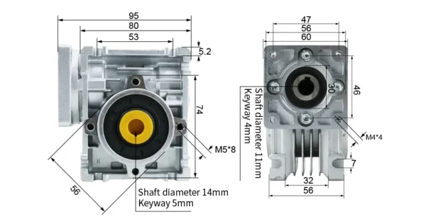 NMRV030 SquareFlange Worm Reducer  60*60 Input 8mm Output 14mm Ratio 5 7.5 15 20 25 30 50 60 80 Suit For Nema 23 Stepper Motor - Image 8