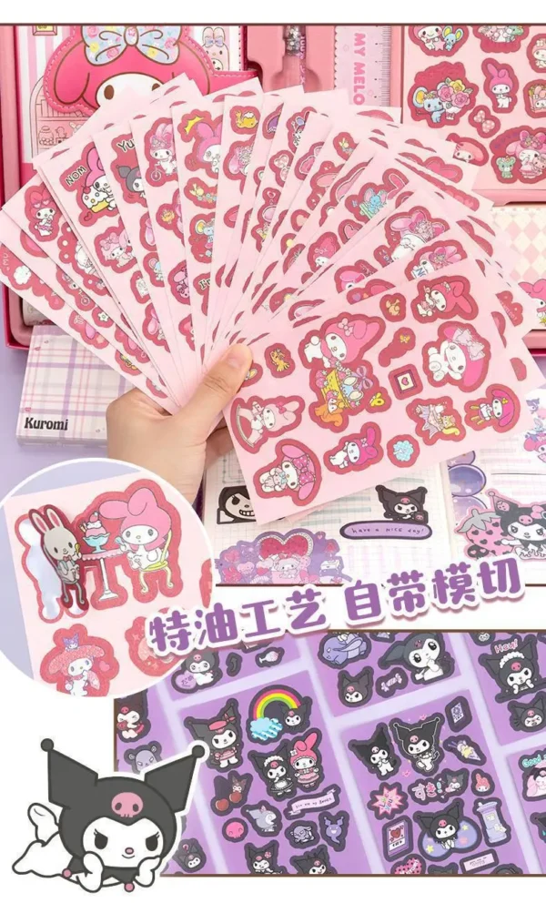 Sanrio Stationery Set My Melody Kuromi Notebook Stickers Neutral Pen Ruler Tweezers Kids Girl Material Gift Pack School Supplies - Image 25