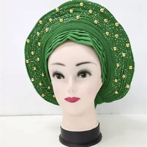 African Sego Gele Headtie Already made Auto Turban Afro Aso Ebi Oke Pink Blue With Stone Beawide Nigerian Brim For Wedding Party - Image 39