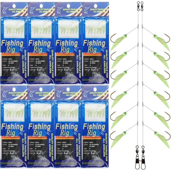 30Packs Fishing Lures Bait Rigs Luminous Fishing Rigs With Swivel Snap String Hooks for Freshwater Saltwater Real Fish Skin Rigs - Image 7