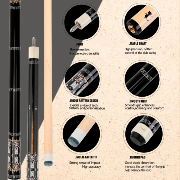 13mm Maple Pro Cue Multi-Layer Tip Chinese Artwork 58 Inch Stainless Quick-Release Low Deflection Tournament Level Durable - Image 5