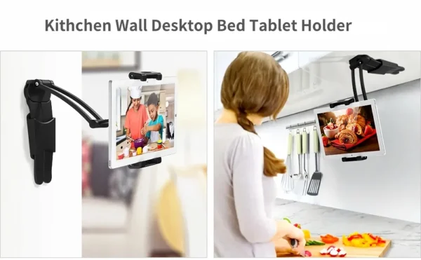 Kitchen Cabinet Wall Tablet Mount 360° Rotating Metal Phone Tablet Bracket 5-13.5” Devices for IPad IPhone Tab Stand on Desktop - Image 11