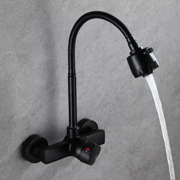 Grifo de agua fría y caliente de pared totalmente de cobre para fregadero de cocina, válvula mezcladora giratoria dos en uno - Image 20