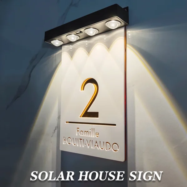 Exterior Solar House Numbers Sign Personalized Solar Outdoor Light House Sign 3D Acrylic Address Garden Family Name Wall Plaque