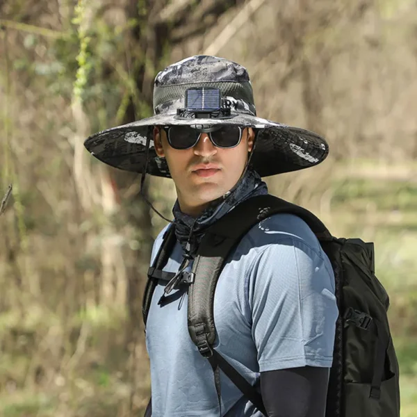 Solar Fan Hat Outdoor Fishing Hat with 2 Solar Fan Wide Brim Bucket Hat Summer Cap for Men Outdoor Camping Fishing Hiking - Image 30