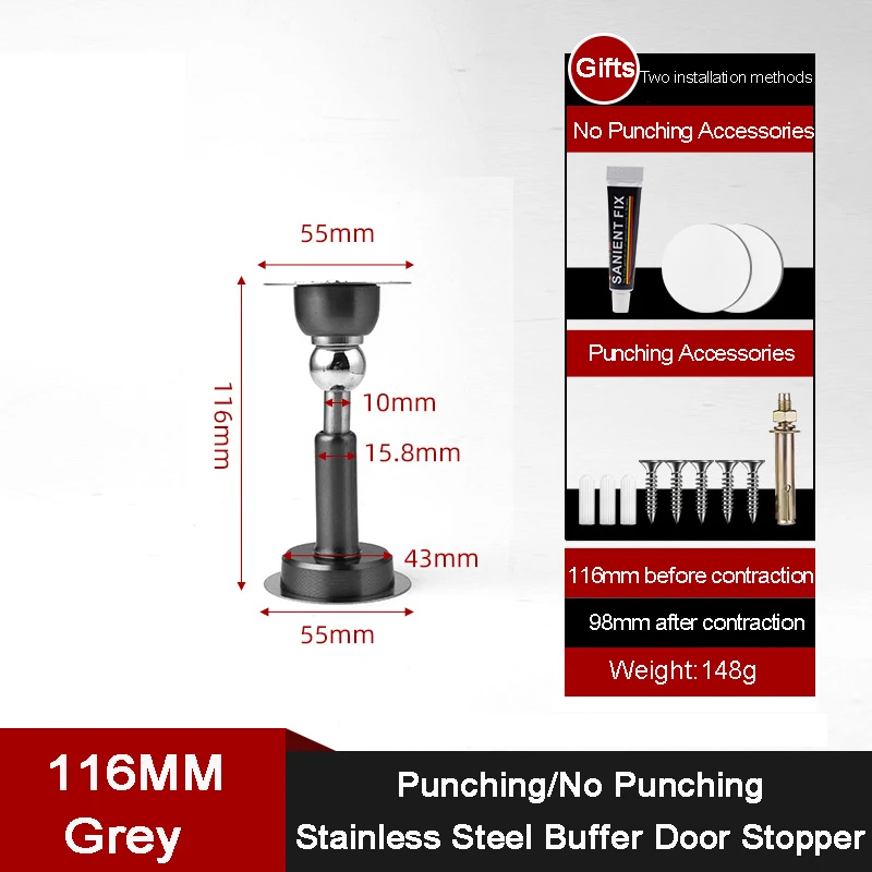 Hydraulic Buffer Door Stopper Stainless Steel Strong Magnetic Doorstop Floor Wall Mount Nail-free Anti-collision Mute Door Touch - Image 14