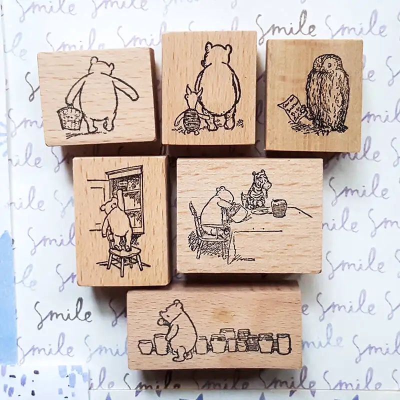 Stamp Pooh Bear Scrapbooking Journaling Diary Decoration Kawaii Bear Wooden Stamps - Image 7