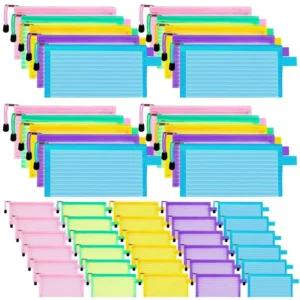 50 Piece School Supplies Zipper Mesh Pouch Pencil Pen Case Pencil Storage Pouches Bulk Pencil Bag