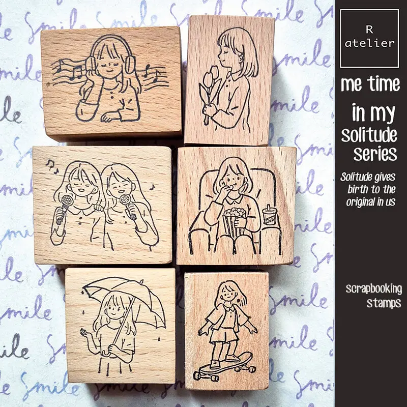 Stamp Kawaii Scrapbooking Girl Daily Life 8 Types Diary Decoration Cute Journaling Wooden Stamps