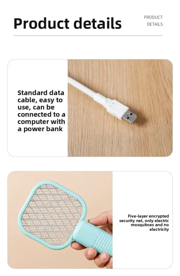 Portable Electric Mosquito Swatter USB Mini Fly Bug Zapper UV Light Mosquito Killer Outdoor Picnic Camping Hotel Pest Repellent - Image 38