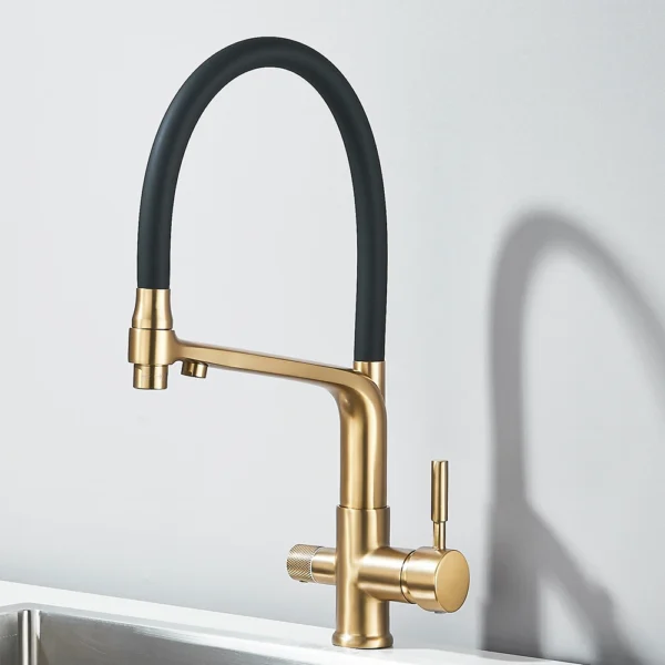 Brushed Gold Kitchen Faucet Filtered Water Dual Spout Purification Feature Kitchen Tap 360 Rotation Water Crane For Kitchen - Image 13
