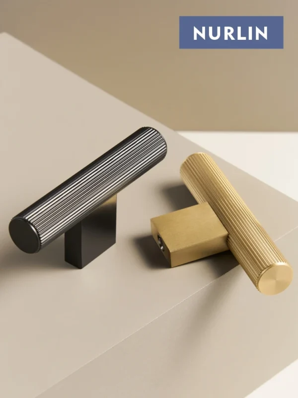 Nurlin Solid Brass New Linear Cabinet Knobs Long T-bar Furniture Wardrobe Drawer Handles Pull Closet Bars Square Feet - Image 4