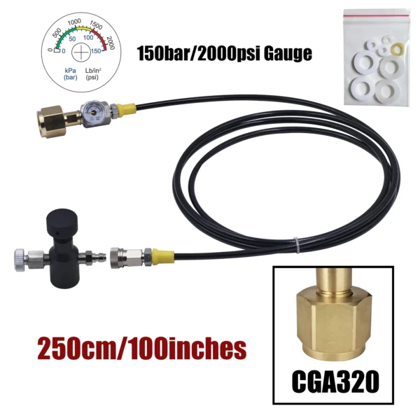 Soda Water Accessories Cylinder CO2 Refill Station Adaptor With Hose On/Off Adapter W21.8-14 or G3/4 or CGA320 Connector - Image 11
