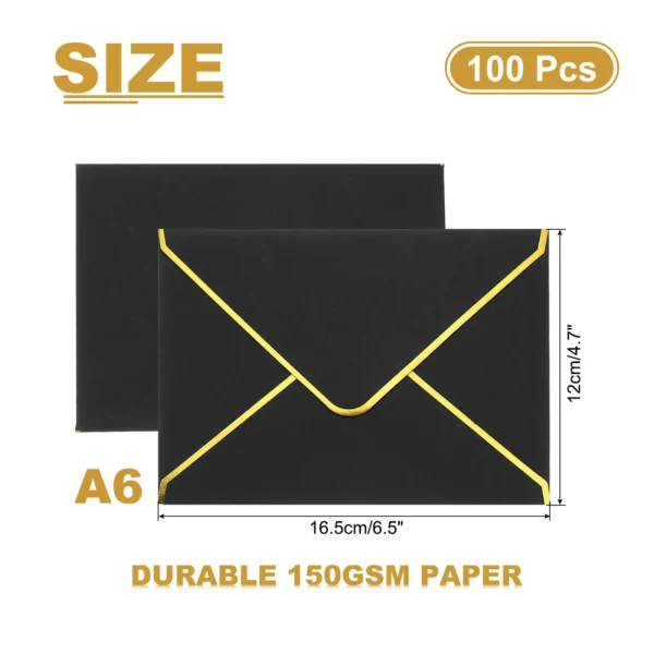 50/100Pcs A6 Envelopes 4x6 Card V Flap Envelope Round Edge Valentine Envelopes with Gold Border for Office Wedding Invitations - Image 15
