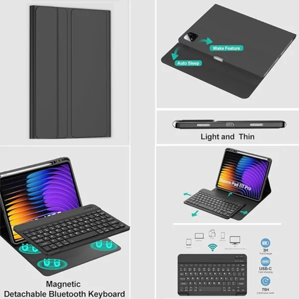 Case for Xiaomi Pad 7 11.2 inch, Bluetooth keyboard case for Xiaomi Pad 7 Pro 11.2 inch - Image 3
