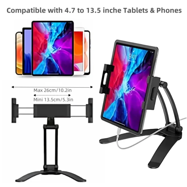 Kitchen Cabinet Wall Tablet Mount 360° Rotating Metal Phone Tablet Bracket 5-13.5” Devices for IPad IPhone Tab Stand on Desktop - Image 2