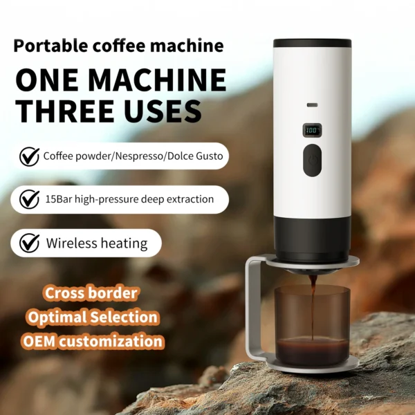 3-in-1 Portable Electric Coffee Maker Capsule Coffee Grinder Travel Coffee Maker with Cordless Heating for Car and Home Camping - Image 2