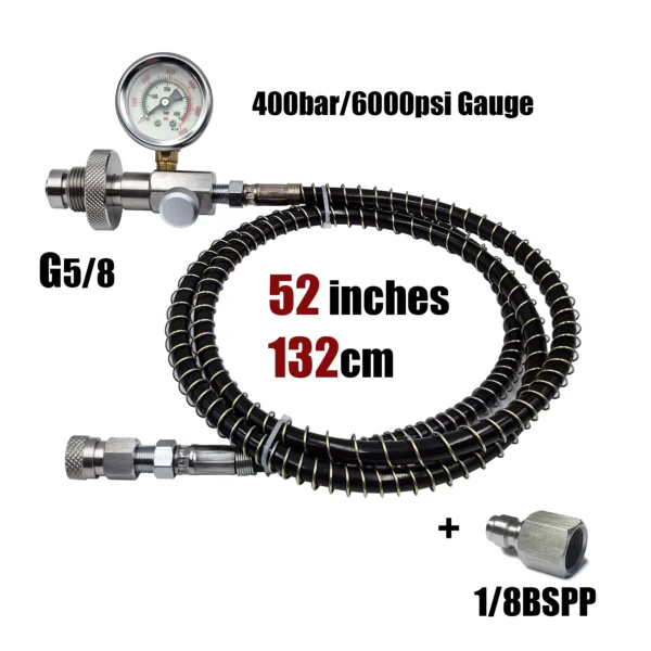 HP Filling Station Chargeing Adapter DIN Connector Big Tank To Small Bottles HPA Scuba Diving With Hose 6000psi/400bar Gauge - Image 5