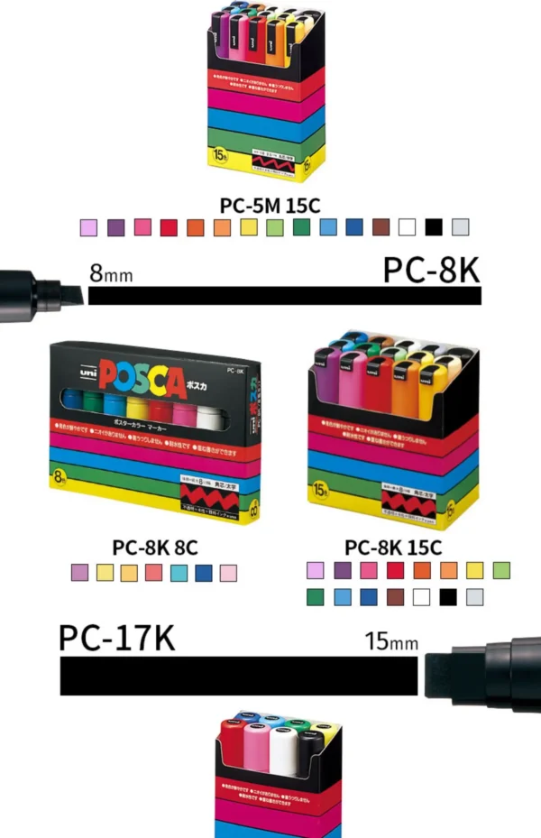 Mitsubishi Posca Acrylic Marker 1M 3M 5M Water-Based plumones colores 7/8/12/15/16 Various Sizes for Multi-Surface Art Supplies - Image 42