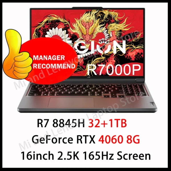 Lenovo LEGION R7000P 2024 R7 8845H RTX4060 8GB 16G/32G 1T 16inch 2.5K 165Hz Screen Game  Grey - Image 9