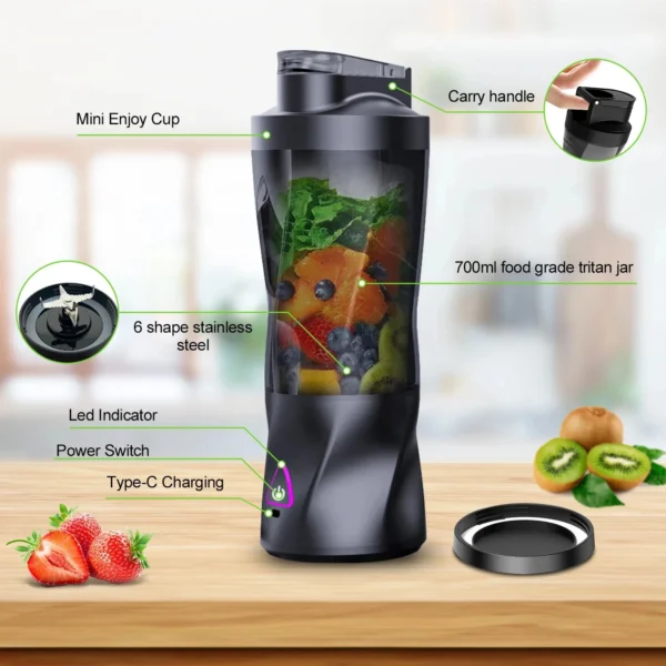 Electric Portable Juicer Fresh Fruit Mixer 700ML Multifunctional USB Rechargeable Shakes Smoothie Blender Outdoor Mixing Cup - Image 11