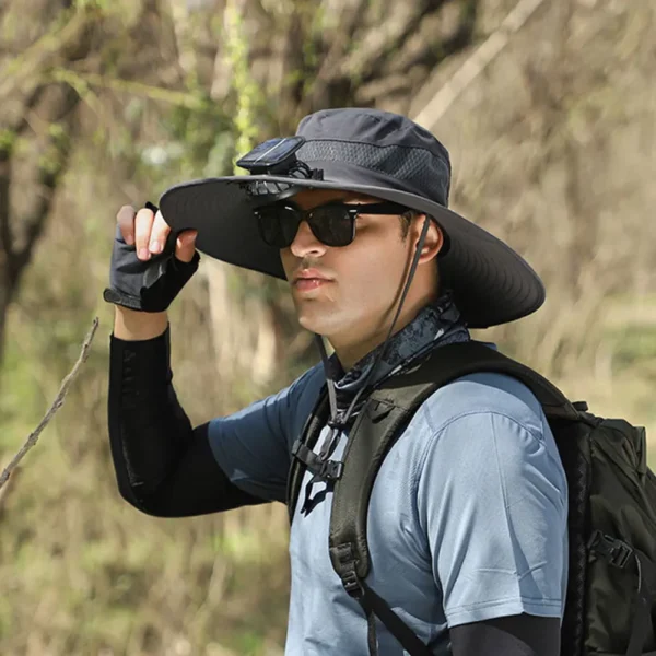 Solar Fan Hat Outdoor Fishing Hat with 2 Solar Fan Wide Brim Bucket Hat Summer Cap for Men Outdoor Camping Fishing Hiking - Image 25