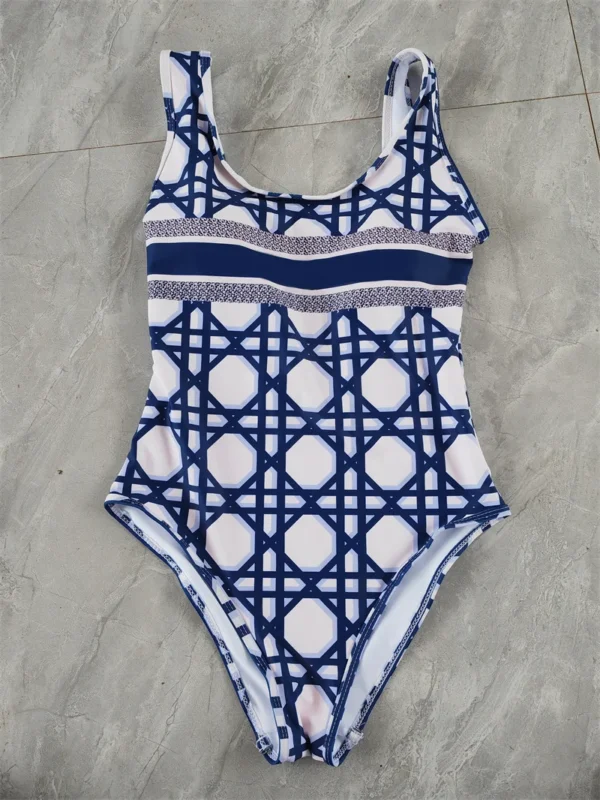 2025 Summer New Women's Retro Pattern Printed Personalized Sexy Open Back one-piece Swimsuit - Image 3