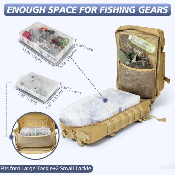 45LTactical Fishing Backpack with Rod Holders - Multifunctional Tackle Bag for Fish Equipment Storage Outdoor Camping Hiking - Image 3