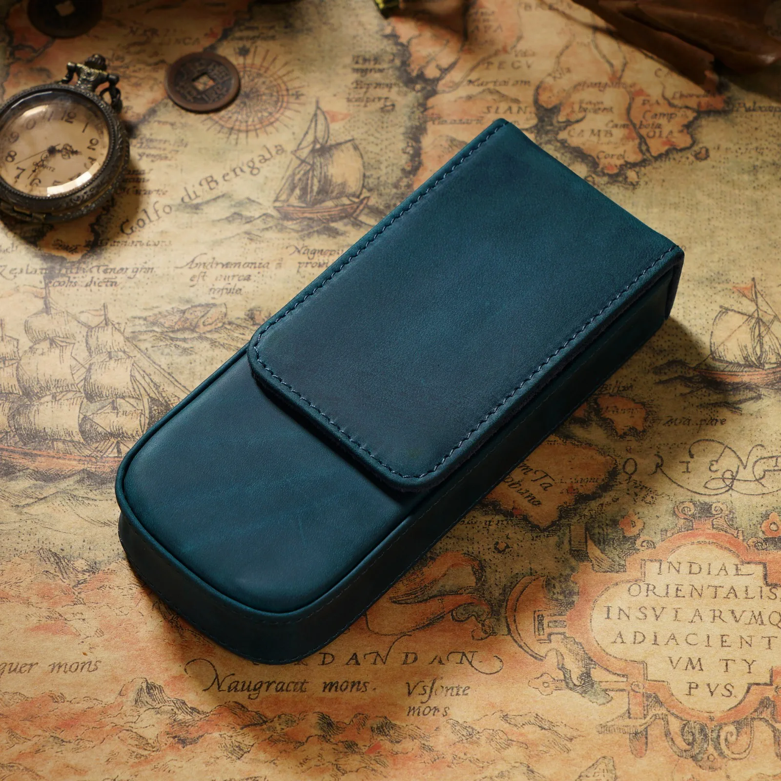 Genuine Leather Fountain Pen Case with Removable Pen Tray Holder for Three Fountain Ballpoint Rollerball Pens and Pencils - Image 12