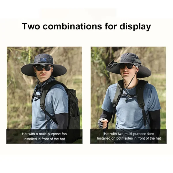 Solar Fan Hat Outdoor Fishing Hat with 2 Solar Fan Wide Brim Bucket Hat Summer Cap for Men Outdoor Camping Fishing Hiking - Image 33