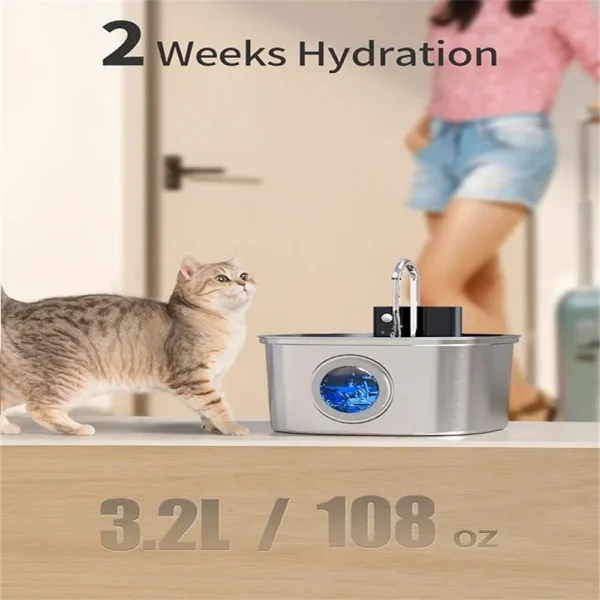 3.2L 5V USB  Recharge Cat Water Fountain Automatic Sensor Stainless Steel Cat Dog Water Fountain Multiple Pet Drinking Bowls - Image 4