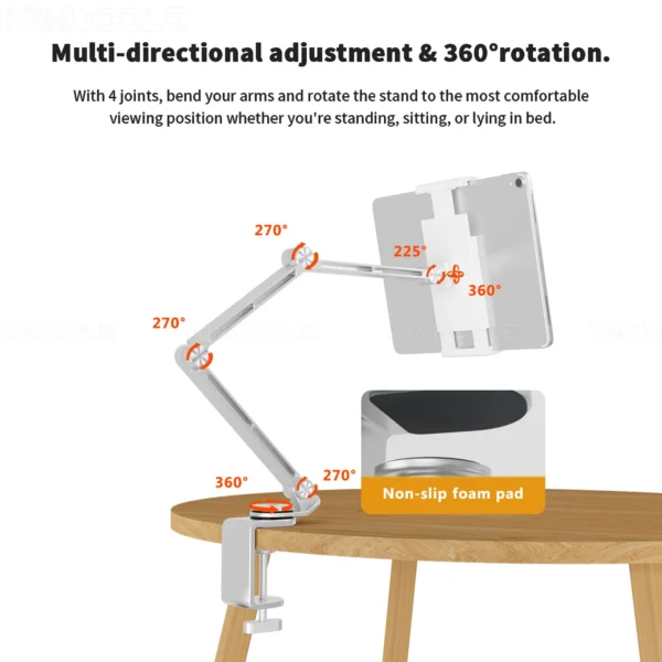 3 Rod Tablet Stand with 360 Rotation and Adjustable Angles Compatible With Tablets Phones and Laptops Portable and Foldable - Image 5