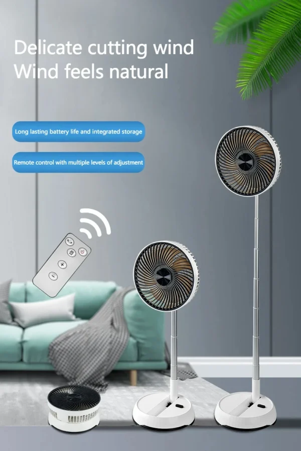 Portable Folding Fan 6000mAh USB Remote Control Air Cooler Silent Rechargeable Wireless Floor Standing Fan For Outdoor Home - Image 9
