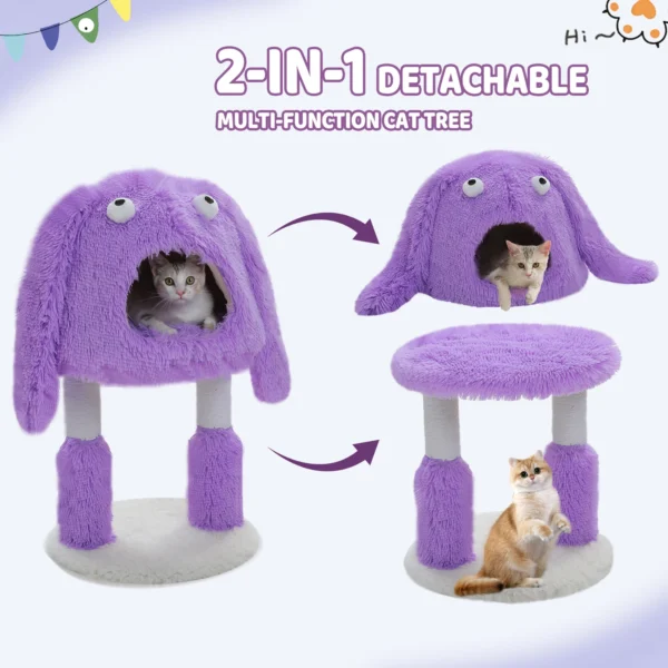 2 in 1 Cat Tree with Natural Sisal Scratching Posts, Cute Plush Small Cat Tower, Large Cat Condo for Indoor, Kitten Bed House - Image 5