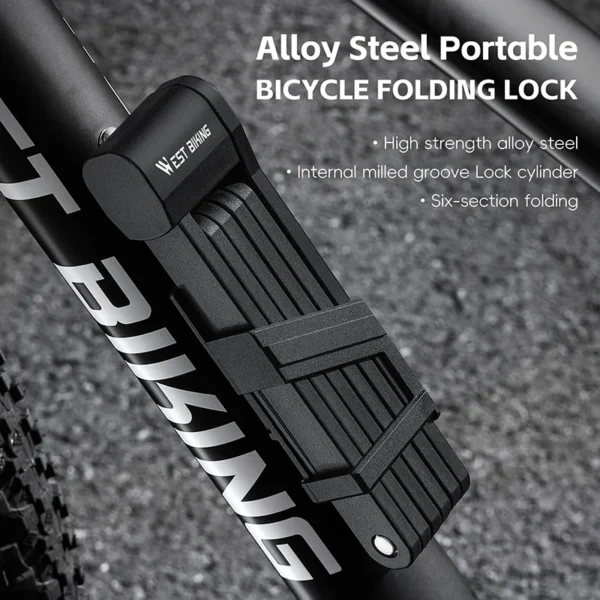 WEST BIKING Bicycle Folding Lock 2 Keys 87cm High Security Alloy Steel Lock For MTB Road Bike E-Bike Anti-Theft Foldable Lock - Image 2