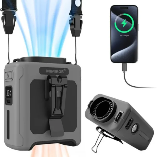 10000mAh Waist Fan Wearable Waist Fan 5 Speeds & Light 40H Hands-Free Cooling for Outdoor Jobsite Travel Long range for outdoor - Image 2