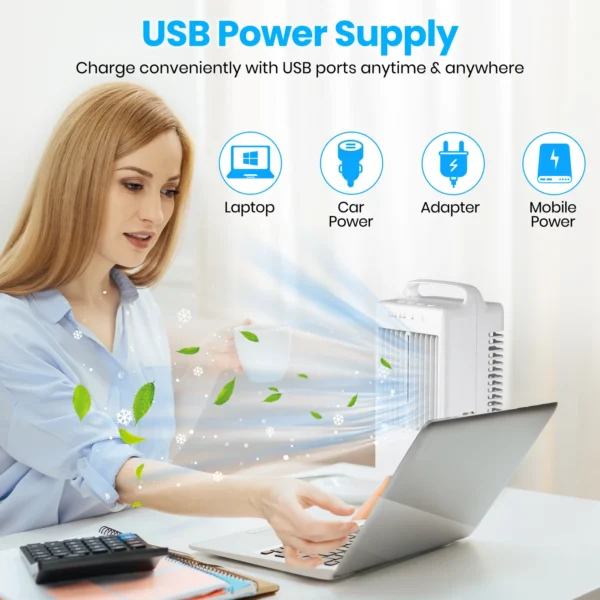 Small Electric Fan with Water and Ice Office Air Conditioning Fan Air-conditioning Fan Desktop USB Portable for Home Bedroom - Image 12