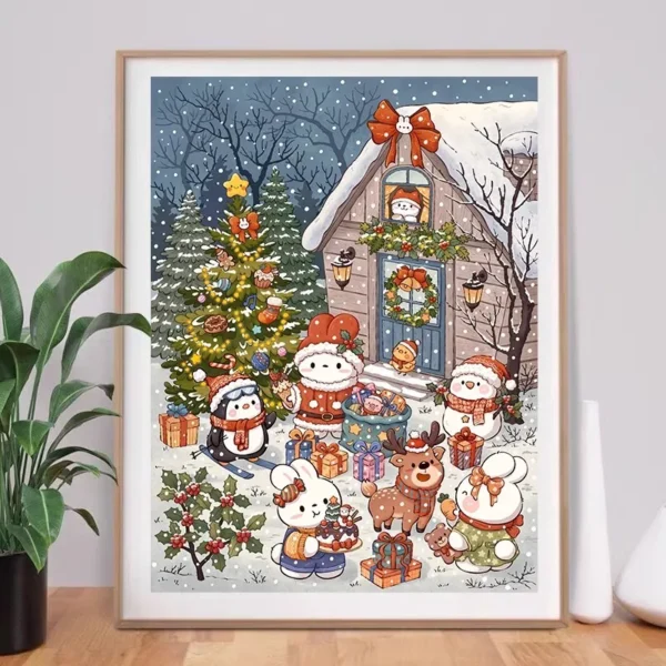 Christmas Rabbits Winter Printed on canvas 11CT Chinese DIY Cross Stitch Sets For Embroidery kit Needlework Home Decor 45 Colors - Image 7